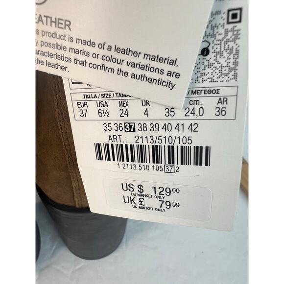 NWT Zara Brown Suede Chelsea High Block Heel Pull Tab Slip On Ankle Boots Sz 6.5 - Picture 7 of 10